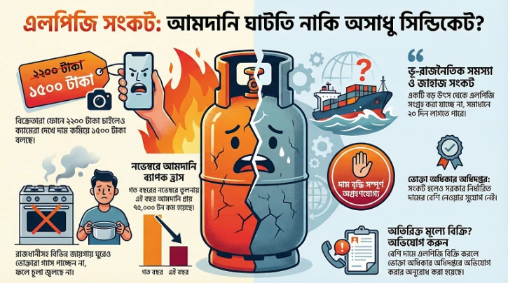 দ্বিগুণ দামে এলপিজি বিক্রি: আমদানি সংকট নাকি সিন্ডিকেট চক্র?